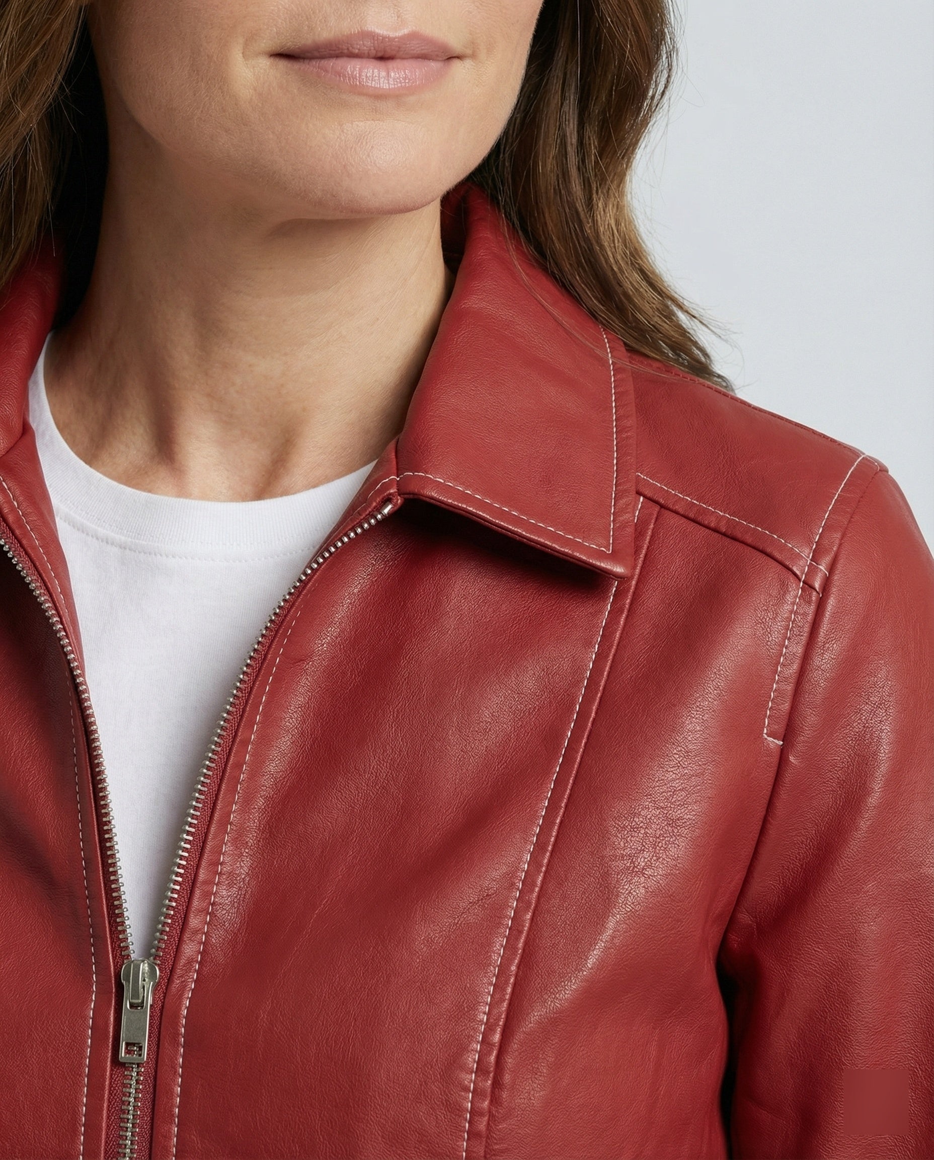 Damen elegante Kunstlederjacke mit hohem Kragen