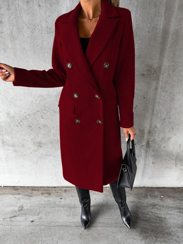 R&B | Taillierte Lange Damenjacke mit Doppelreiher Knöpfen