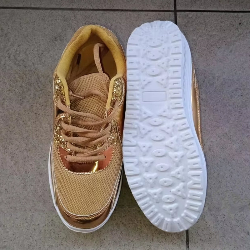 R&B | Damen Goldene Schnürsenkel Plattform Sneaker