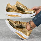 R&B | Damen Goldene Schnürsenkel Plattform Sneaker