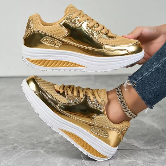 R&B | Damen Goldene Schnürsenkel Plattform Sneaker