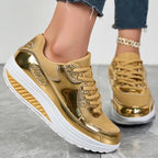 R&B | Damen Goldene Schnürsenkel Plattform Sneaker