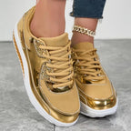 R&B | Damen Goldene Schnürsenkel Plattform Sneaker