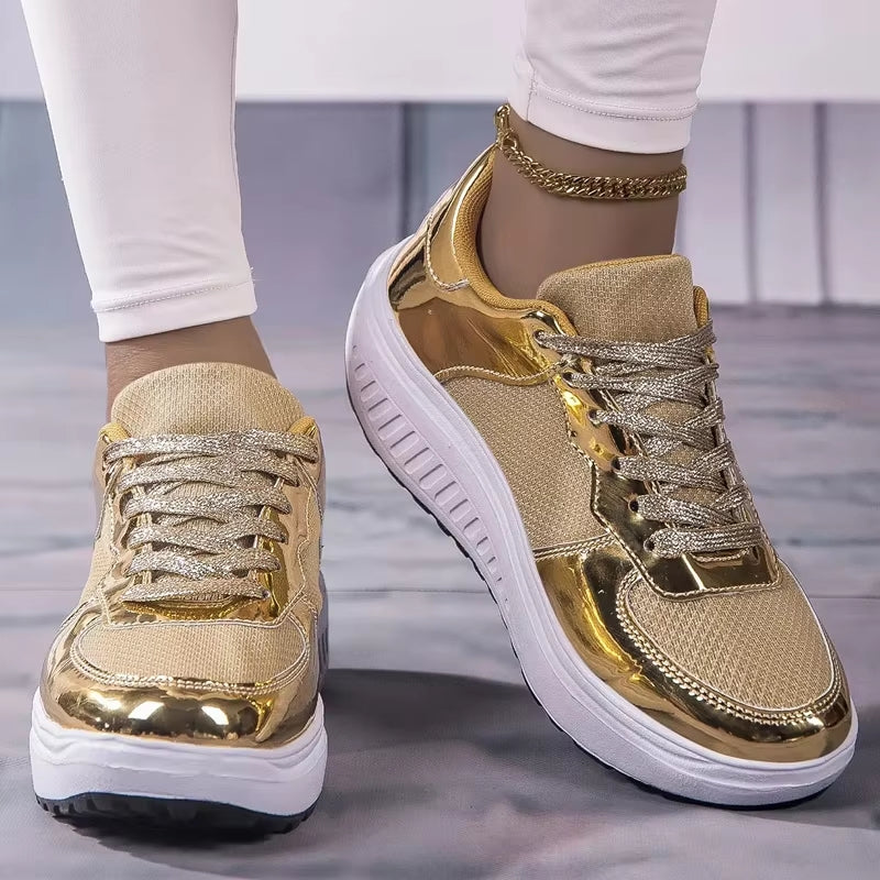 R&B | Damen Goldene Schnürsenkel Plattform Sneaker