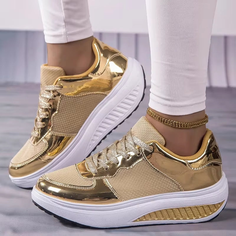 R&B | Damen Goldene Schnürsenkel Plattform Sneaker
