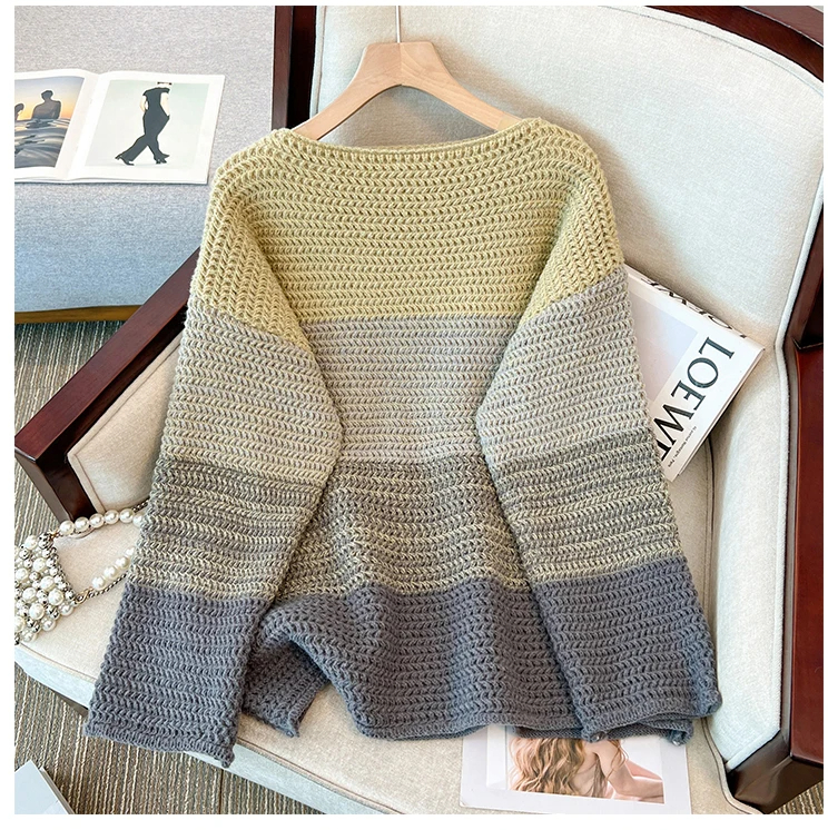 R&B | Gemütlicher Plus Size Fauler Tag Patch Farb Sweater