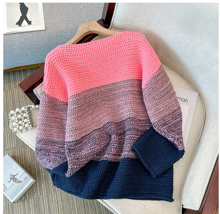 R&B | Gemütlicher Plus Size Fauler Tag Patch Farb Sweater