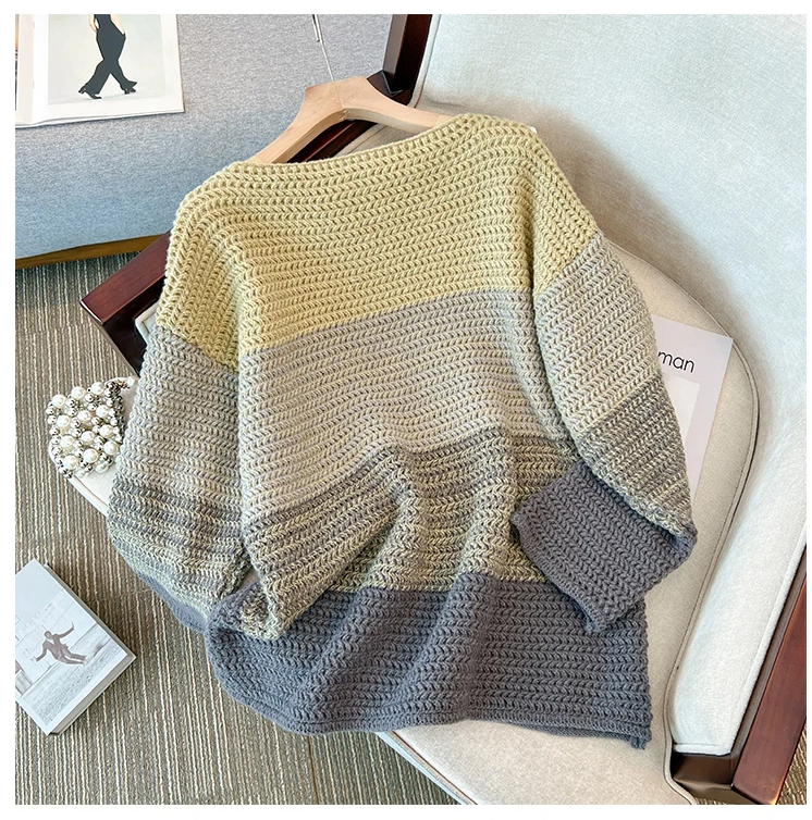R&B | Gemütlicher Plus Size Fauler Tag Patch Farb Sweater