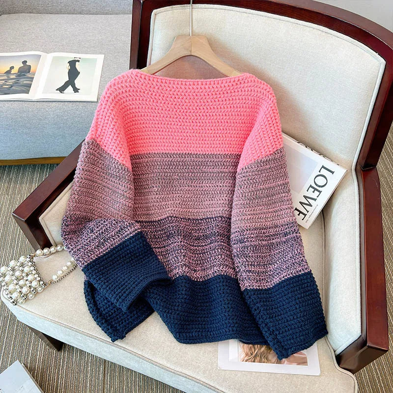 R&B | Gemütlicher Plus Size Fauler Tag Patch Farb Sweater