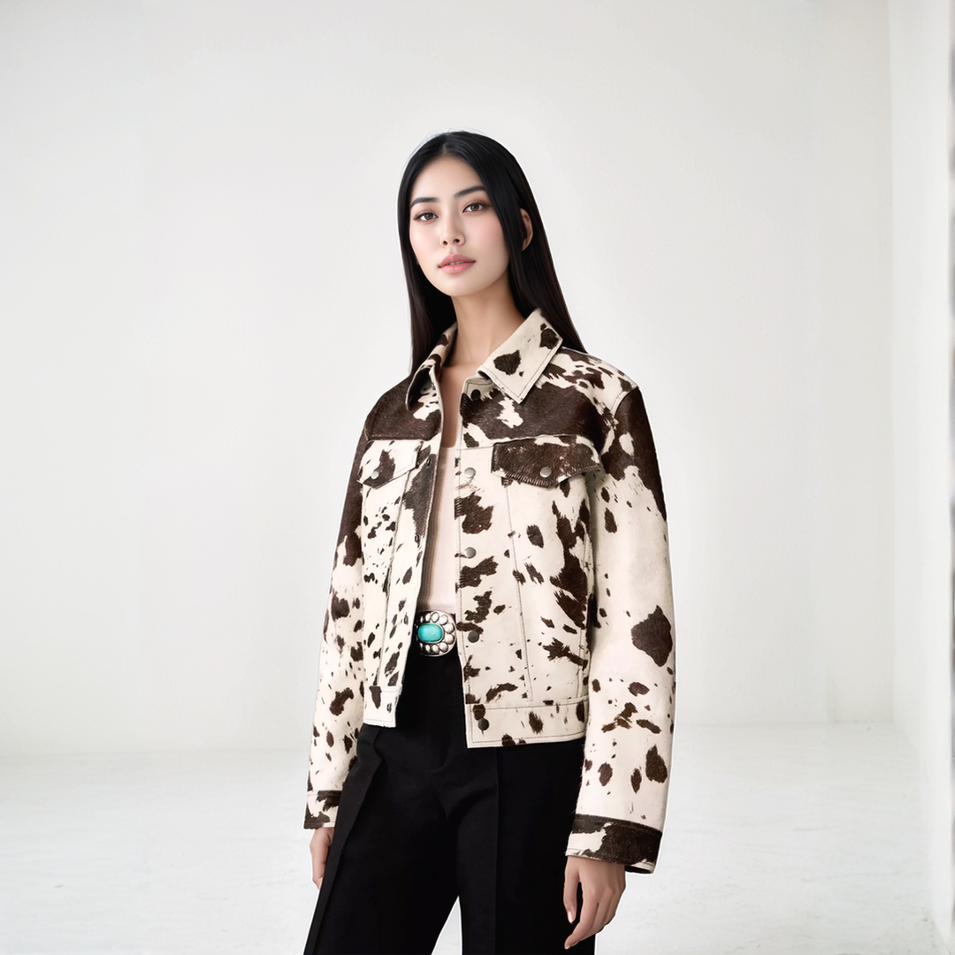 R&B | Damen Kuhflecken Einreiher Strukturierte Jacke
