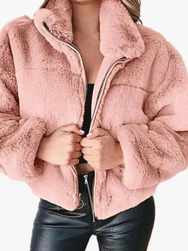 R&B | Gemütliche Lockere Damen Crop Fleece Jacke