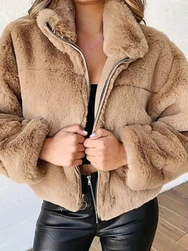 R&B | Gemütliche Lockere Damen Crop Fleece Jacke