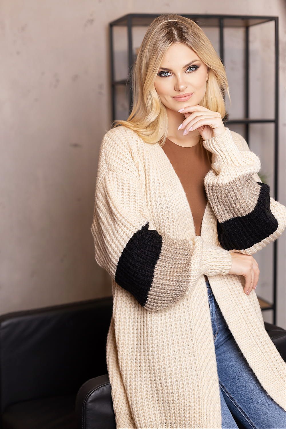 R&B | Strick-cardigan Weich und Elegant Kontrastärmel