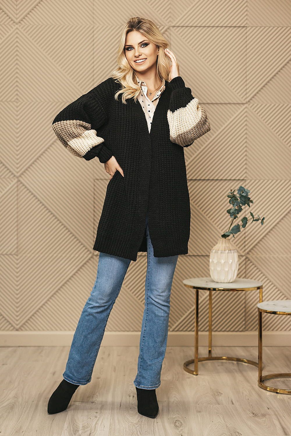 R&B | Strick-cardigan Weich und Elegant Kontrastärmel