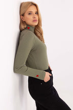 R&B | Gerippte Bluse Hoher Kragen Dekorative Details
