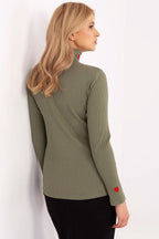R&B | Gerippte Bluse Hoher Kragen Dekorative Details