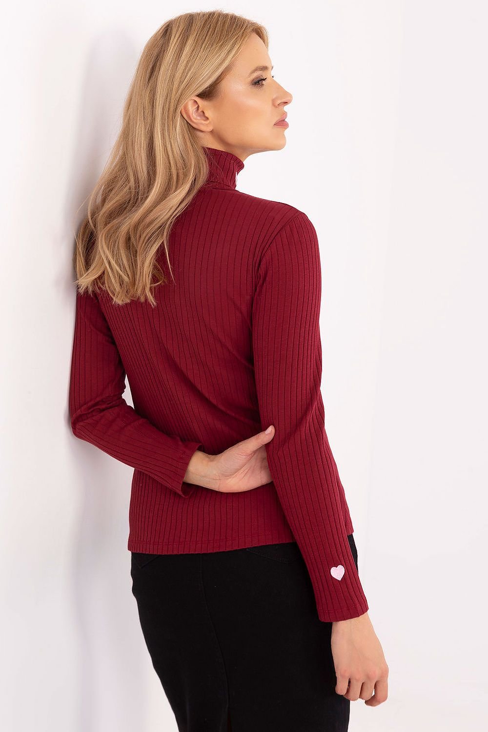R&B | Gerippte Bluse Hoher Kragen Dekorative Details