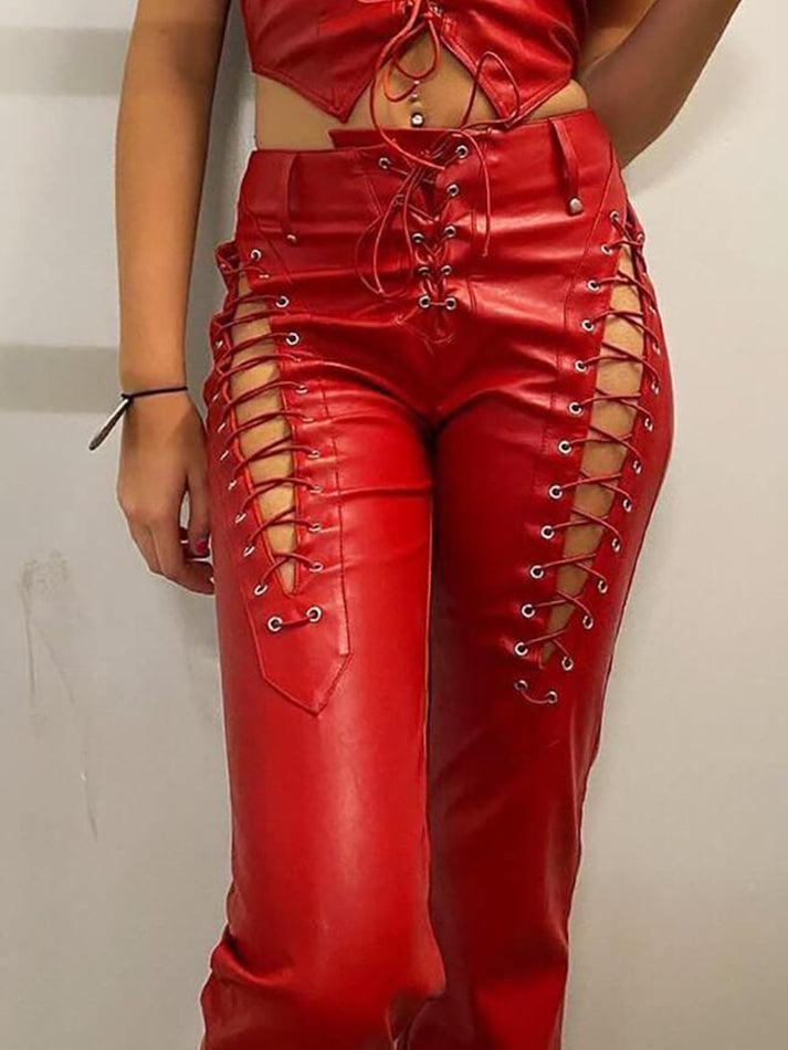 R&B | Cutout Schnürung PU-Hose