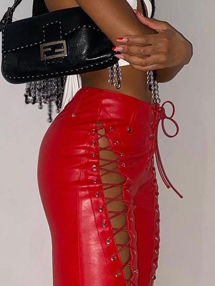 R&B | Cutout Schnürung PU-Hose