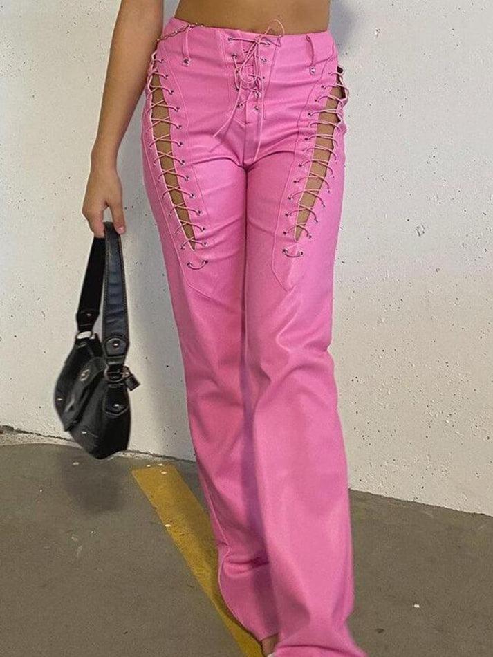 R&B | Cutout Schnürung PU-Hose