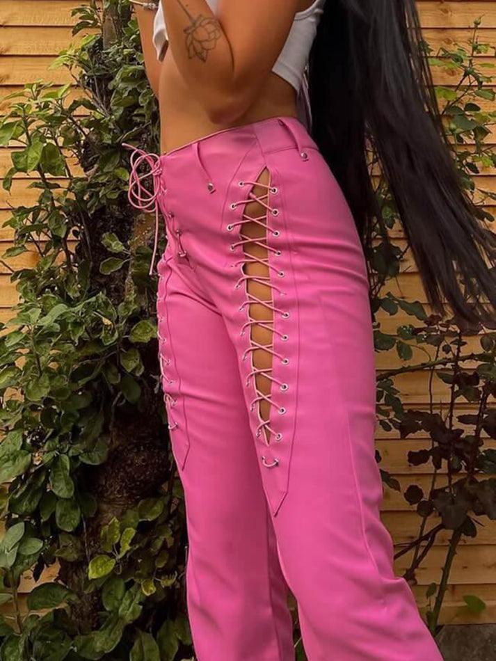 R&B | Cutout Schnürung PU-Hose