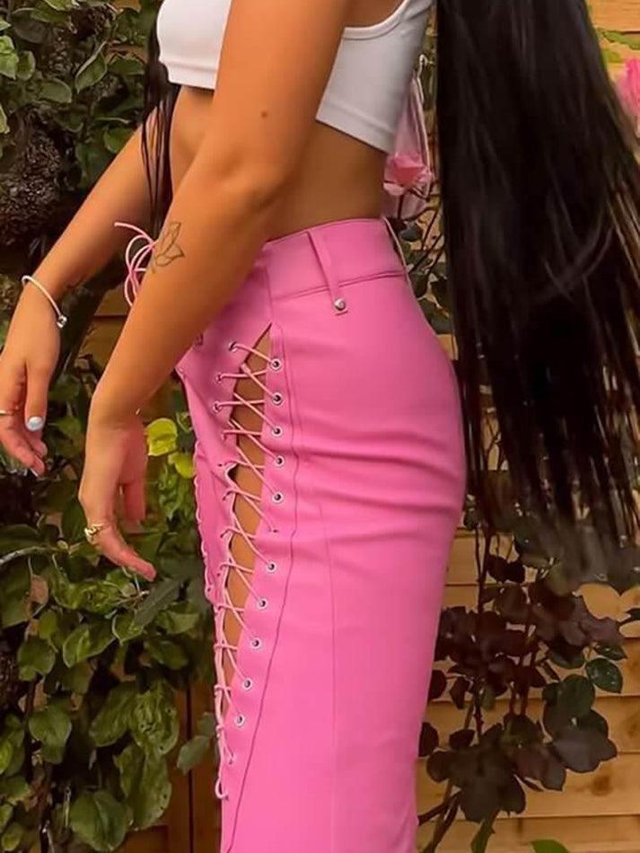 R&B | Cutout Schnürung PU-Hose