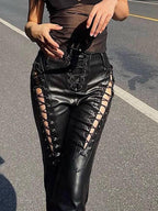 R&B | Cutout Schnürung PU-Hose