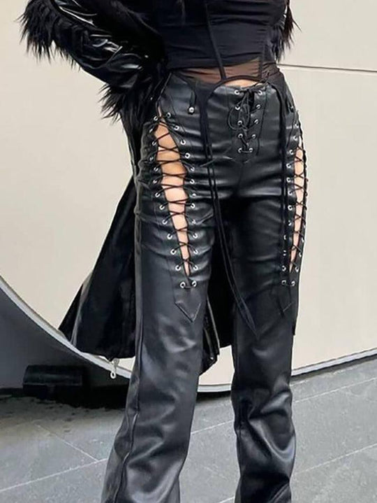 R&B | Cutout Schnürung PU-Hose