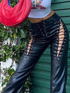 R&B | Cutout Schnürung PU-Hose