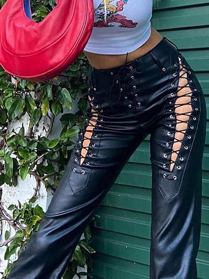 R&B | Cutout Schnürung PU-Hose