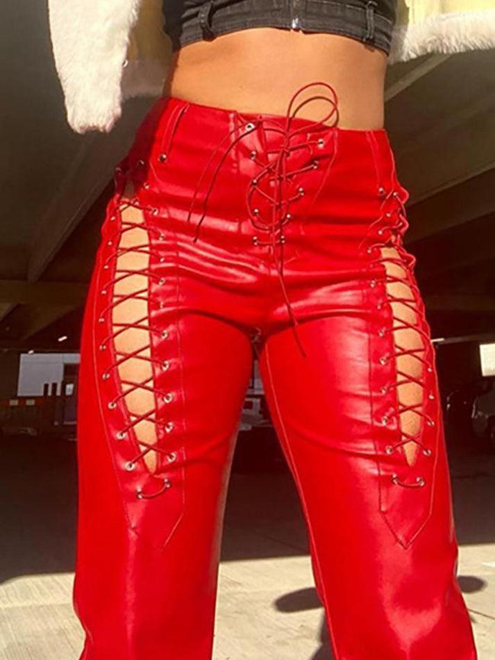 R&B | Cutout Schnürung PU-Hose