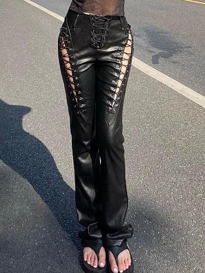 R&B | Cutout Schnürung PU-Hose