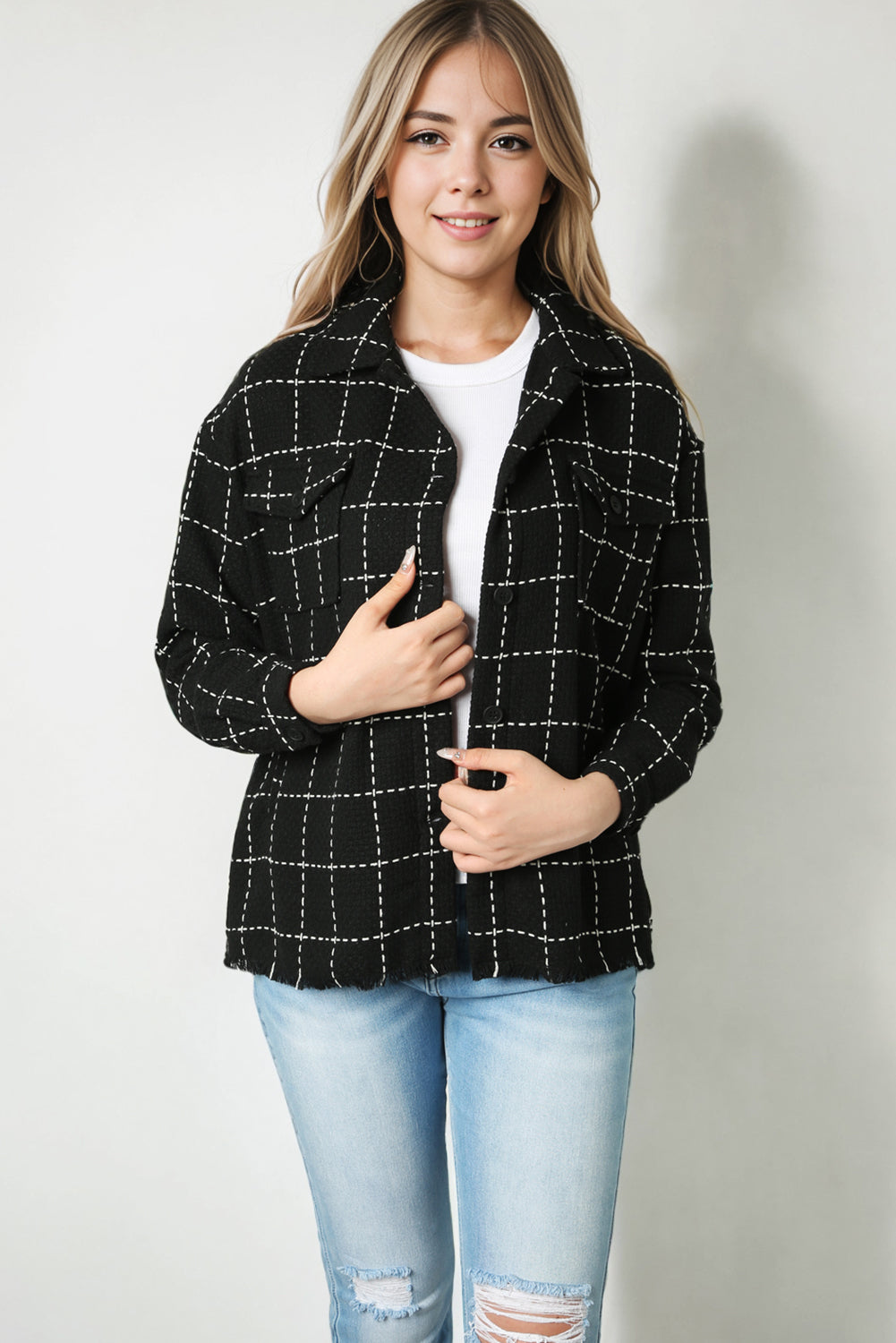 R&B | Karierte Jacke mit Großen Taschen Polyester-baumwolle Schick und Vielseitig