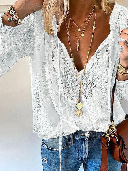 R&B | V-Ausschnitt Spitzen Chiffon Bluse