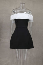 R&B | Ein-Wort-Schulter schwarz-weißes Kleid mit kontrastierender Schleife