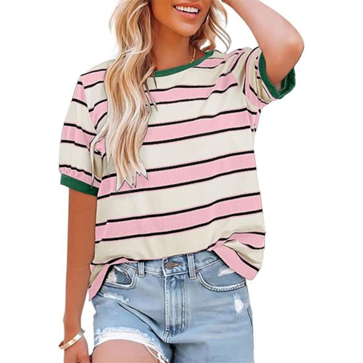 R&B | Gestreiftes T-Shirt mit Rundhalsausschnitt für Damen
