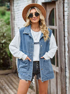 R&B | Knopf-Front Ärmellose Jeansjacke