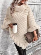 R&B | Eleganter Poncho mit Kunstpelzdetails Akryl Warm und Stilvoll