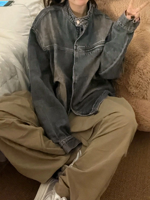 R&B | Blau Verwitterte Jacke mit Reißverschluss