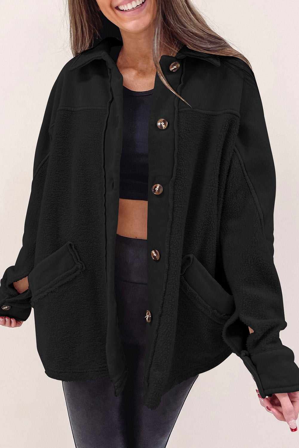 R&B | Weiche Fleecejacke mit Großen Knöpfen Polyester Komfort und Warmer Stil
