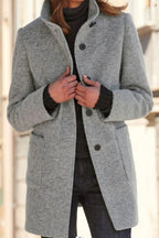 R&B | Unifarbene Knopf Stehkragen Wolljacke