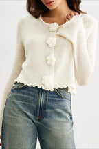 R&B | Schmaler, Floral Strickcardigan mit Rüschen