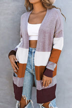 R&B | Farbblock Offene Front Rippbündchen Cardigan mit Taschen