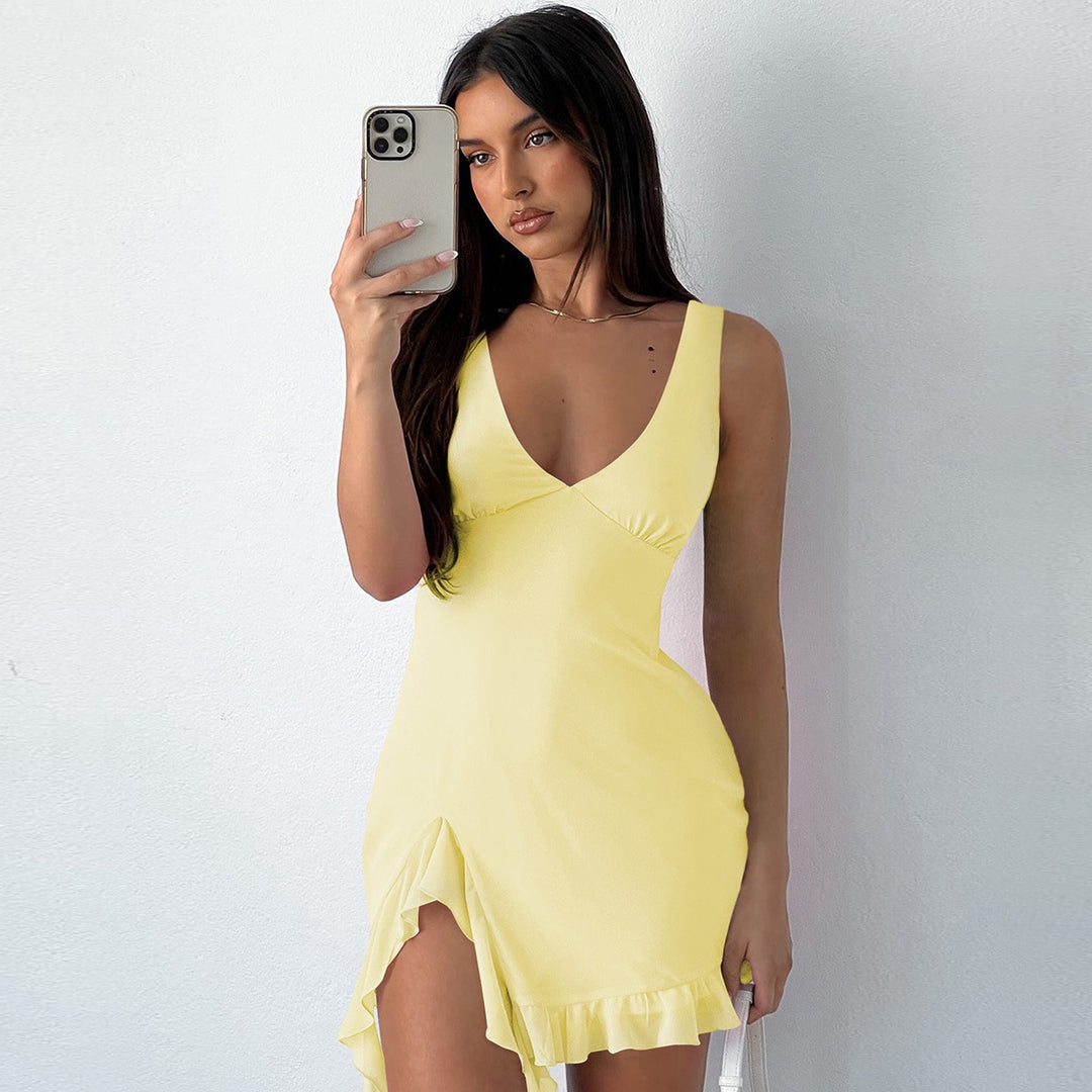 R&B | Kleid mit Hosenträgern und V-Ausschnitt mit Fransen