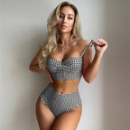 R&B | Sexy karierter geteilter Bikini mit hoher Taille