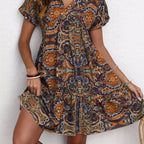 R&B | Paisley V-Ausschnitt Kleid Locker Kurzarm Sommerkleid
