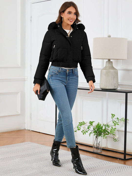 R&B | Wattierte Winterjacke mit Pelzkapuze und Taschen