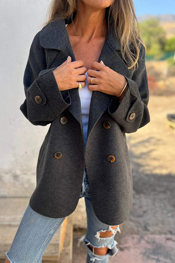R&B | Farbe Revers Langarm Knopf Freizeitjacke