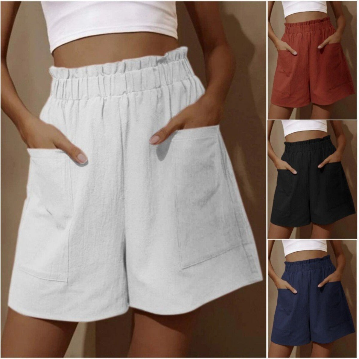 R&B | Shorts aus Baumwolle und Leinen mit hoher Taille für Damen