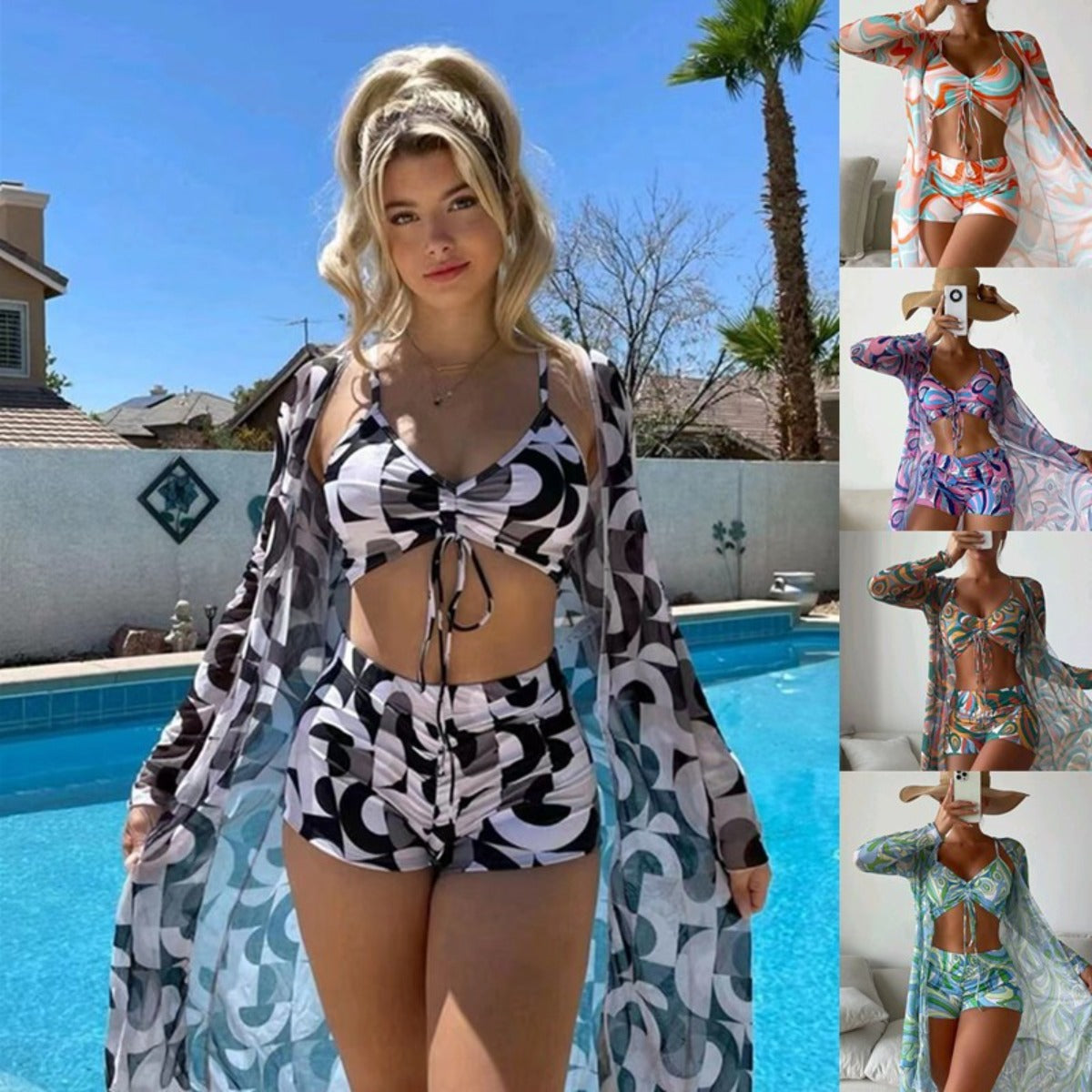 R&B | Bedrucktes dreiteiliges Bikini-Set
